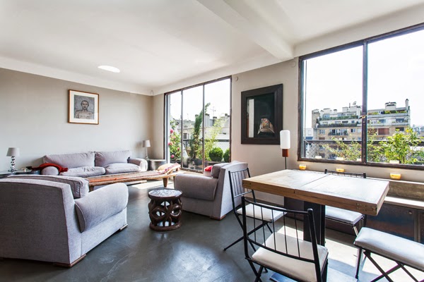 the elegant living room and dining area